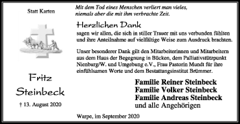 Traueranzeige von Fritz Steinbeck von SYK