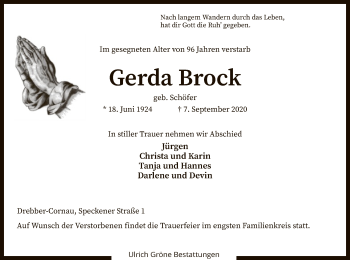 Traueranzeige von Gerda Brock von SYK