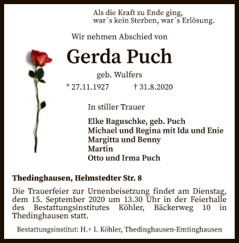 Traueranzeige von Gerda Puch von SYK