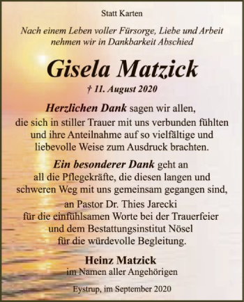 Traueranzeige von Gisela Matzick von SYK