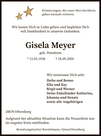 Traueranzeige von Gisela Meyer von SYK