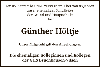 Traueranzeige von Günther Höltje von SYK