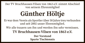 Traueranzeige von Günther Höltje von SYK