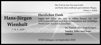 Traueranzeige von Hans-Jürgen Wienholt von SYK