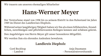 Traueranzeige von Hans-Werner Meyer von SYK