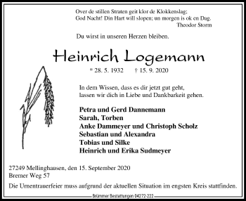 Traueranzeige von Heinrich Logemann von SYK