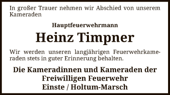 Traueranzeige von Heinz Timpner von SYK