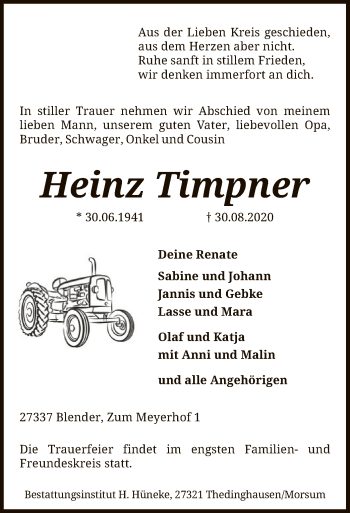 Traueranzeige von Heinz Timpner von SYK