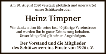 Traueranzeige von Heinz Timpner von SYK