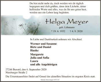 Traueranzeige von Helga Meyer von SYK