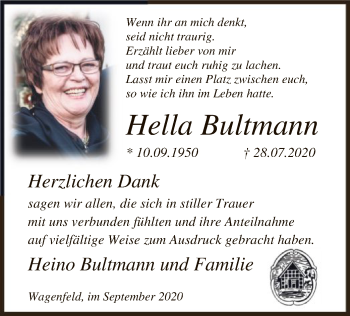 Traueranzeige von Hella Bultmann von SYK