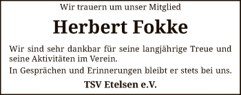 Traueranzeige von Herbert Fokke von SYK