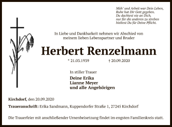 Traueranzeige von Herbert Renzelmann von SYK