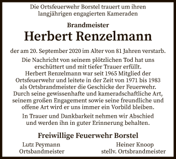 Traueranzeige von Herbert Renzelmann von SYK