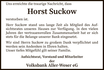 Traueranzeige von Horst Suckow von SYK