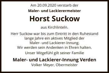 Traueranzeige von Horst Suckow von SYK