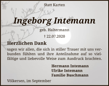 Traueranzeige von Ingeborg Intemann von SYK