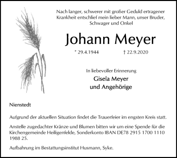 Traueranzeige von Johann Meyer von SYK