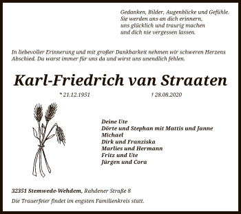 Traueranzeige von Karl-Friedrich van Straaten von SYK