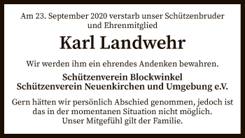 Traueranzeige von Karl Landwehr von SYK