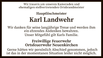 Traueranzeige von Karl Landwehr von SYK