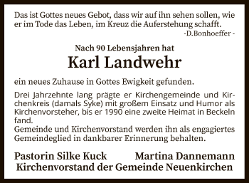 Traueranzeige von Karl Landwehr von SYK