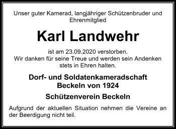 Traueranzeige von Karl Landwehr von SYK