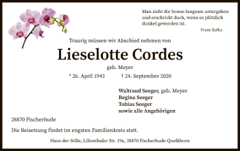 Traueranzeige von Lieselotte Cordes von SYK