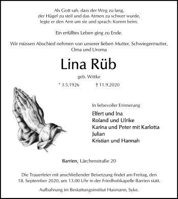 Traueranzeige von Lina Rüb von SYK