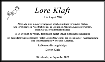 Traueranzeige von Lore Klaft von SYK