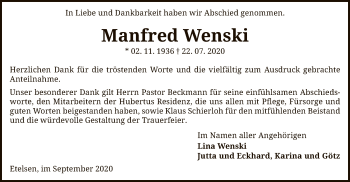 Traueranzeige von Manfred Wenski von SYK