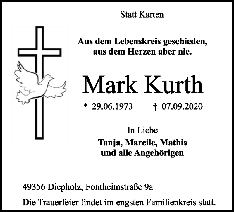  Traueranzeige für Mark Kurth vom 10.09.2020 aus SYK