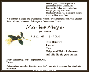 Traueranzeige von Marlies Meyer von SYK