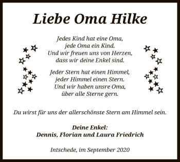 Traueranzeige von Oma Hilke  von SYK