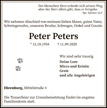 Traueranzeige von Peter Peters von SYK