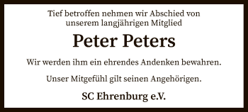 Traueranzeige von Peter Peters von SYK