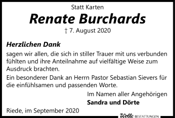 Traueranzeige von Renate Burchards von SYK