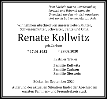 Traueranzeige von Renate Kollwitz von SYK