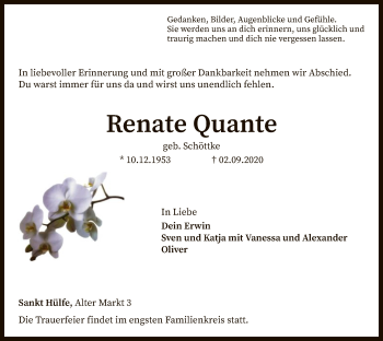 Traueranzeige von Renate Quante von SYK