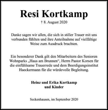 Traueranzeige von Resi Kortkamp von SYK