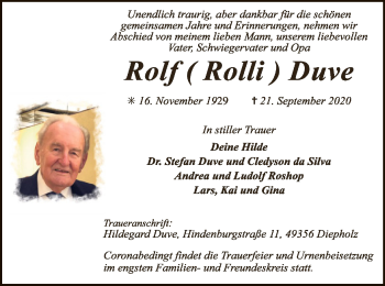 Traueranzeige von Rolf  Duve von SYK