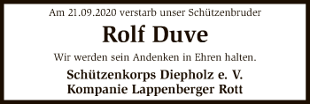 Traueranzeige von Rolf  Duve von SYK