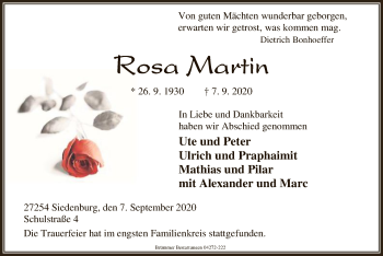 Traueranzeige von Rosa Martin von SYK