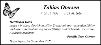 Traueranzeige von Tobias Otersen von SYK