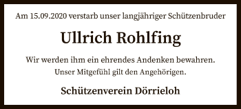 Traueranzeige von Ullrich Rohlfing von SYK