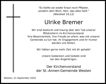 Traueranzeige von Ulrike Bremer von SYK