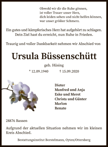 Traueranzeige von Ursula Büssenschütt von SYK