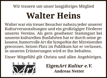 Traueranzeige von Walter Heins von SYK