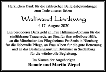 Traueranzeige von Waltraud Lieckweg von SYK