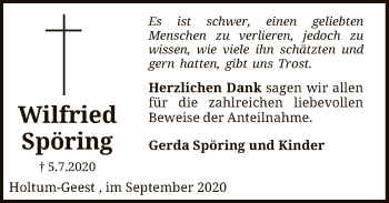 Traueranzeige von Wilfried Spöring von SYK